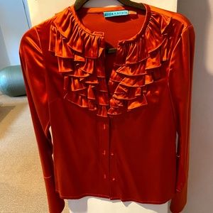 Alice and Olivia ruffle orange silk blouse